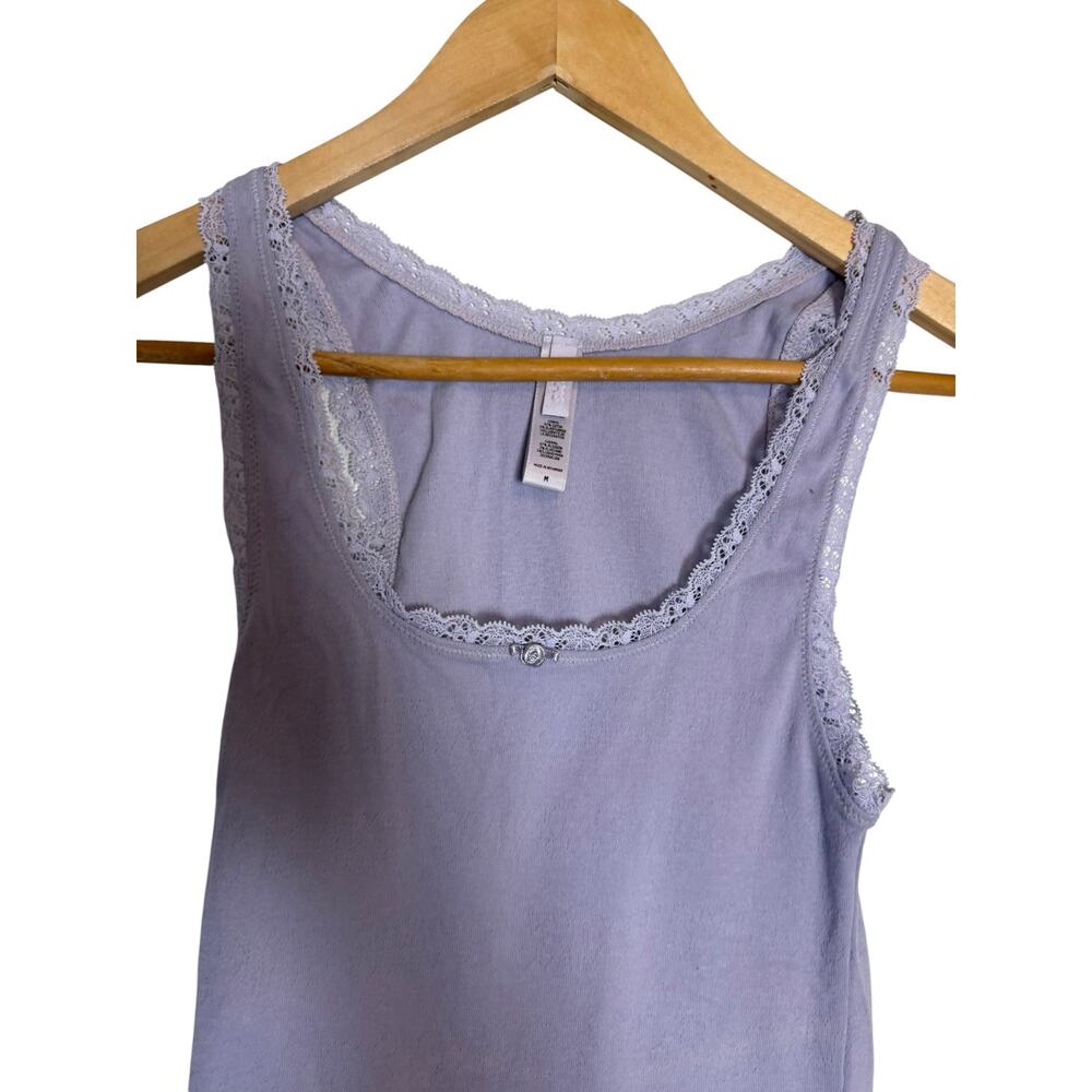 Skims Lavender Purple Lace Pointelle Cotton Scoop Neck Lounge Tank Top Size M - Picture 3 of 6